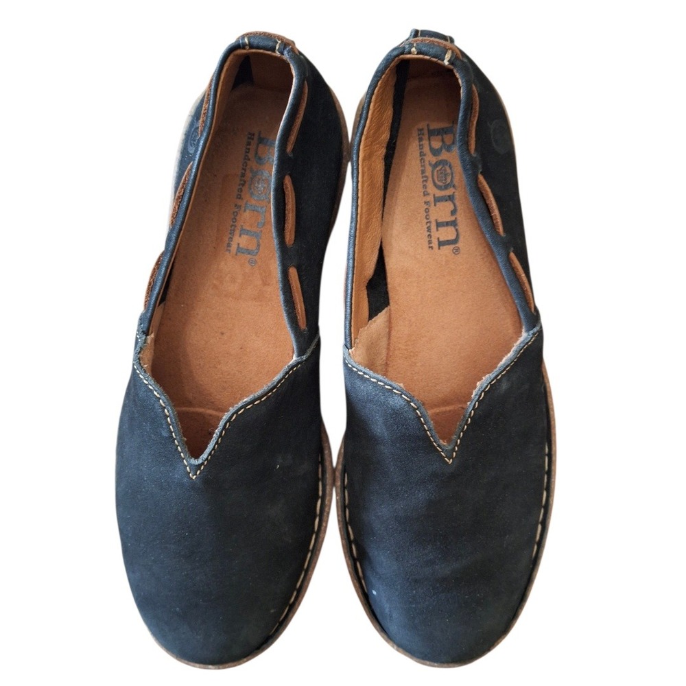 Born Leather Naya Loafers Slip On Black V-Cut Vamp Womens Size 38/ US 7.5 - Picture 2 of 6